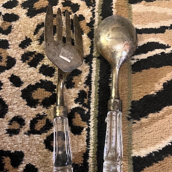 ANTIQUE BRASS AND CRYSTAL HANDLE FORK AND SPOON - Picture 3 of 4